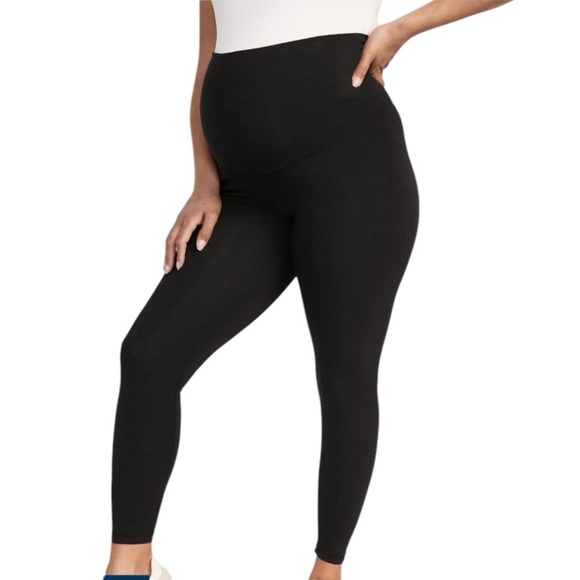 NWT! Old Navy Maternity Black Rollover-Waist Power Chill 7/8 Leggings. Size XXL. - Picture 1 of 8